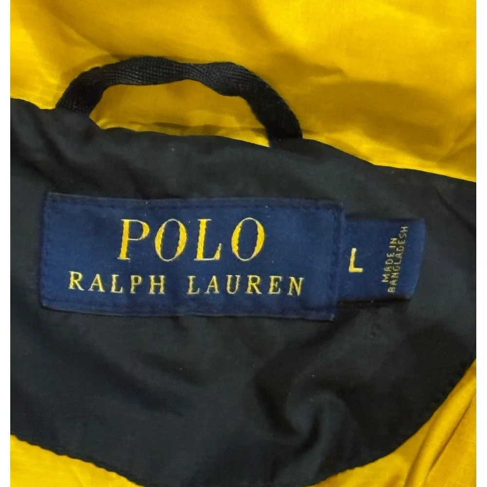 Polo Ralph Lauren Down Puffer Jacket 250 Black Yellow Men L Talon Sportsman RRL